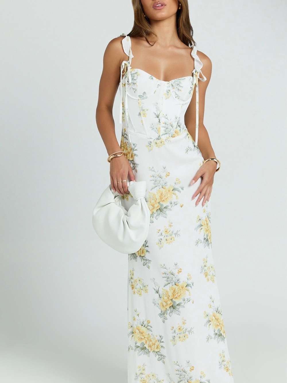 Showpo White Maxi Dress with Yellow Floral